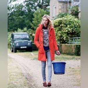 Jcrew melton wool Duffel coat Orange/ red Manifattura di Carmignano sz 2 hooded